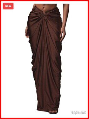 High Waist Ruched Bodycon Maxi Skirt Stretchy Evening Cocktail Skirt